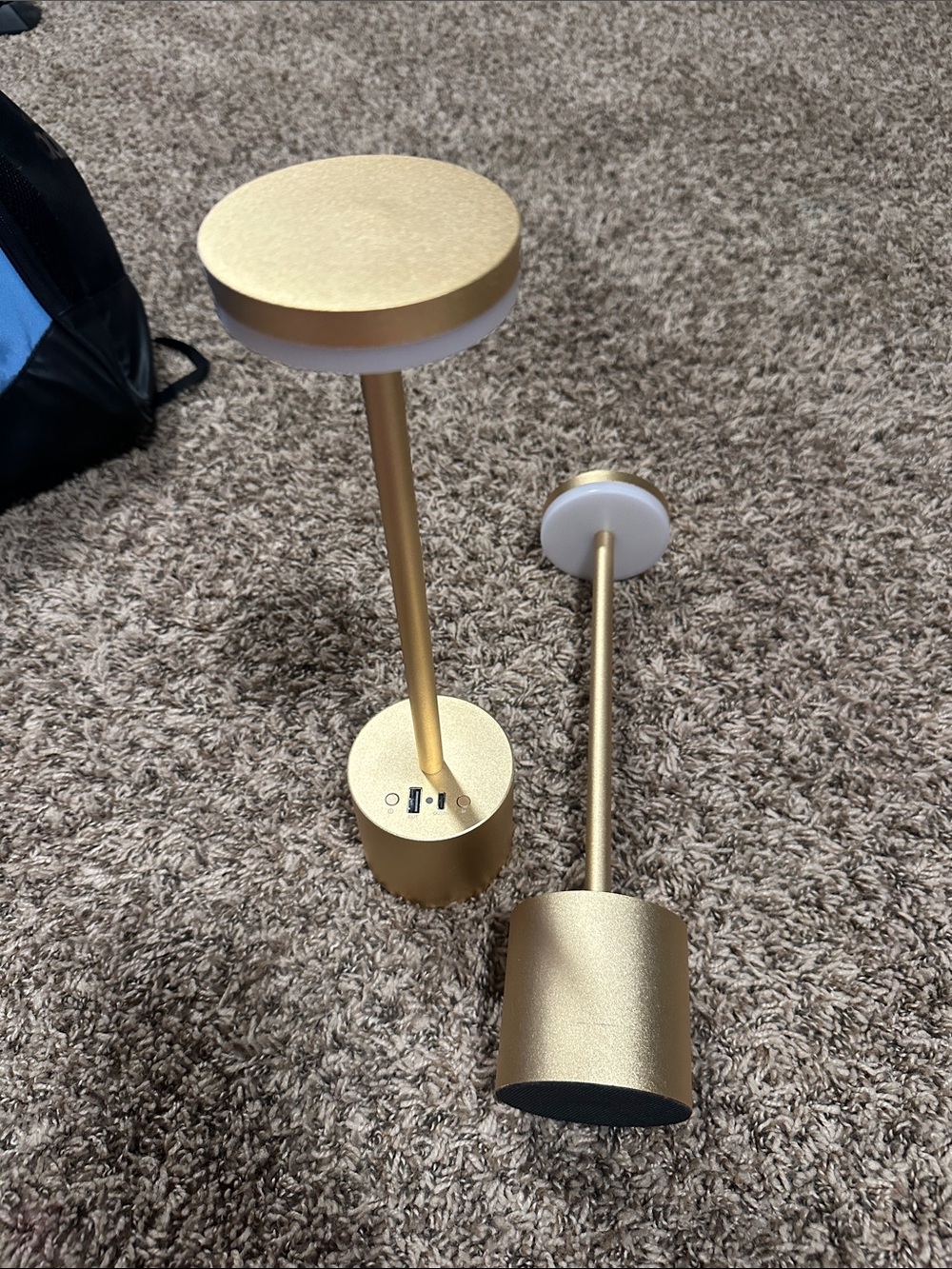 Gold Modern LED Accent Lamp Pair with charging ports